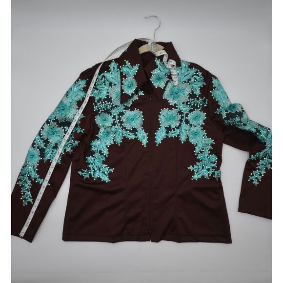 Absolutely Gorgeous Chocolate Brown with Teal Overlay Show Jacket - 2X - Picture 5 of 9
